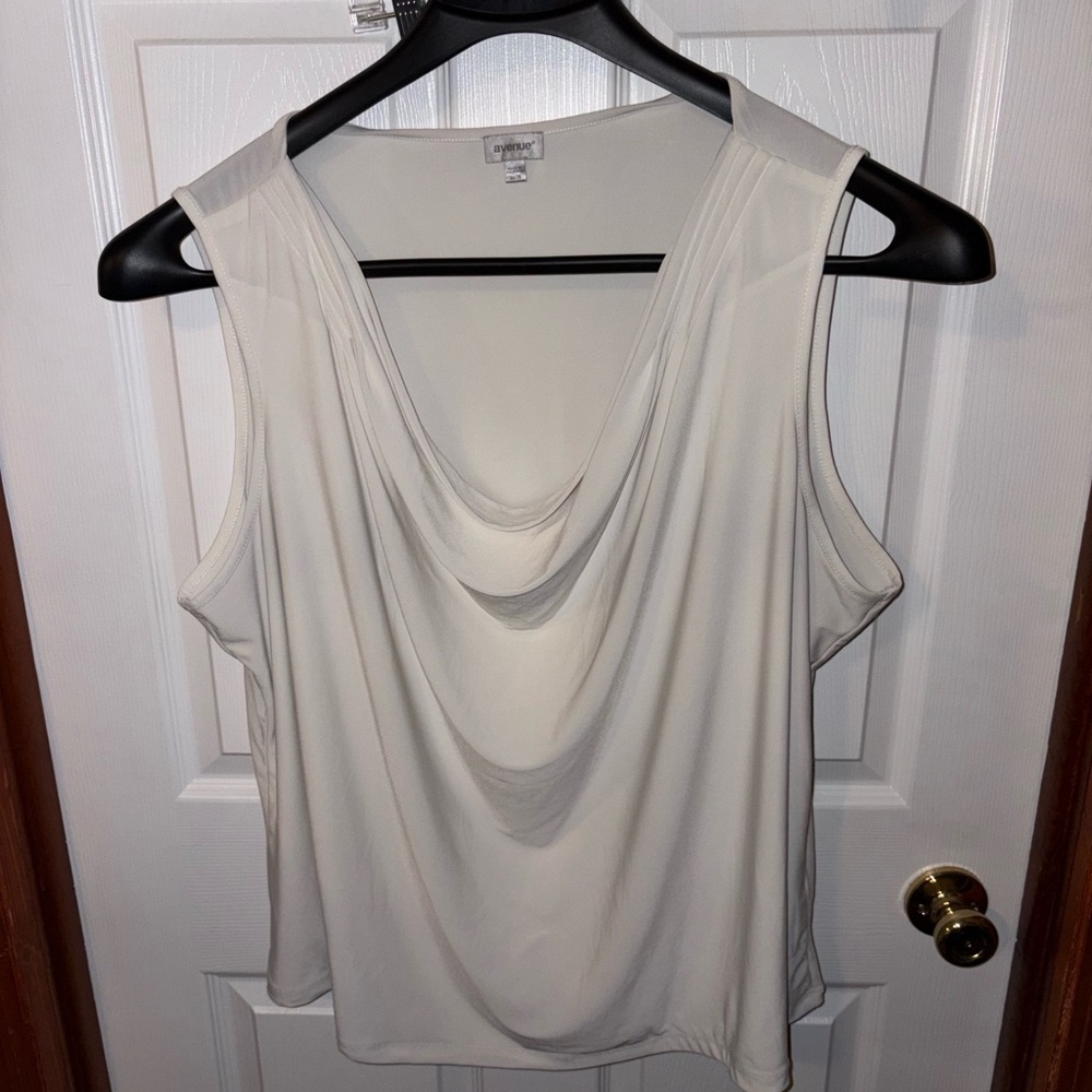 Avenue Cream Sleeveless Drape Blouse